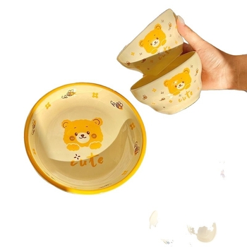 Bee Bear keramički set zdjela i tanjura za jednu osobu, cartoon uzorak, podglazurna boja, okrugli oblik, mikrovalna pećnica kompatibilno
