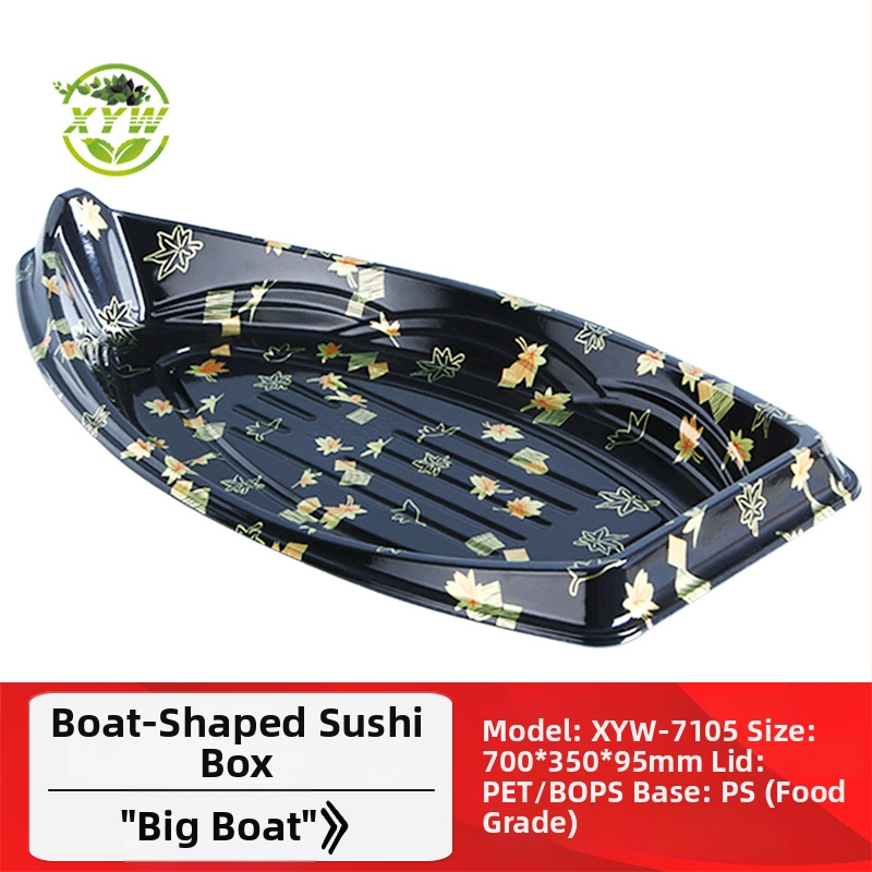 XYW-7105 Jednorázová sushi krabica, dlhá balenovacia krabica v japonskom štýle, loďovitý tvar pre sashimi