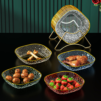 PET квадратна чиния, хранителен клас, микровълнова безопасна, повърхност с позлатено печатване