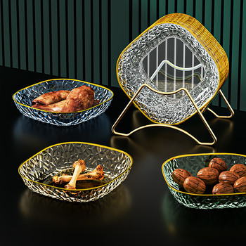 PET квадратна чиния, хранителен клас, микровълнова безопасна, повърхност с позлатено печатване