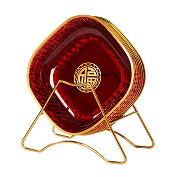 PET квадратна чиния, хранителен клас, микровълнова безопасна, повърхност с позлатено печатване