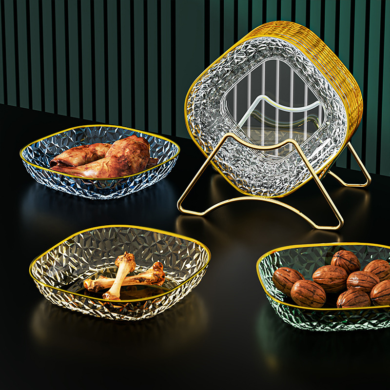 PET квадратна чиния, хранителен клас, микровълнова безопасна, повърхност с позлатено печатване