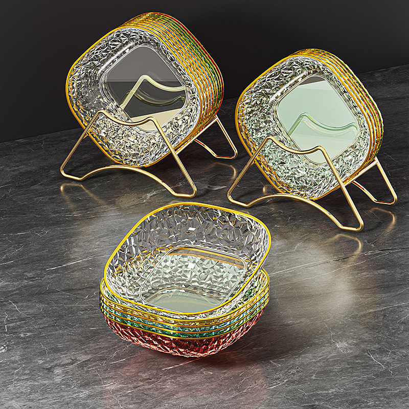 PET квадратна чиния, хранителен клас, микровълнова безопасна, повърхност с позлатено печатване