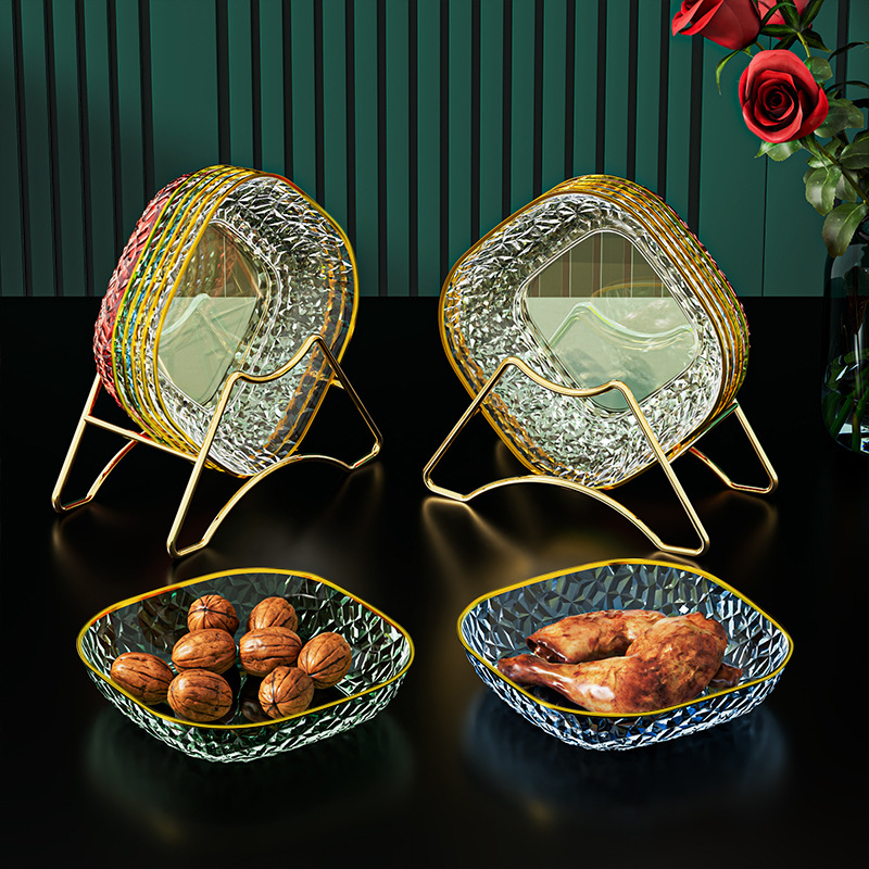 PET квадратна чиния, хранителен клас, микровълнова безопасна, повърхност с позлатено печатване