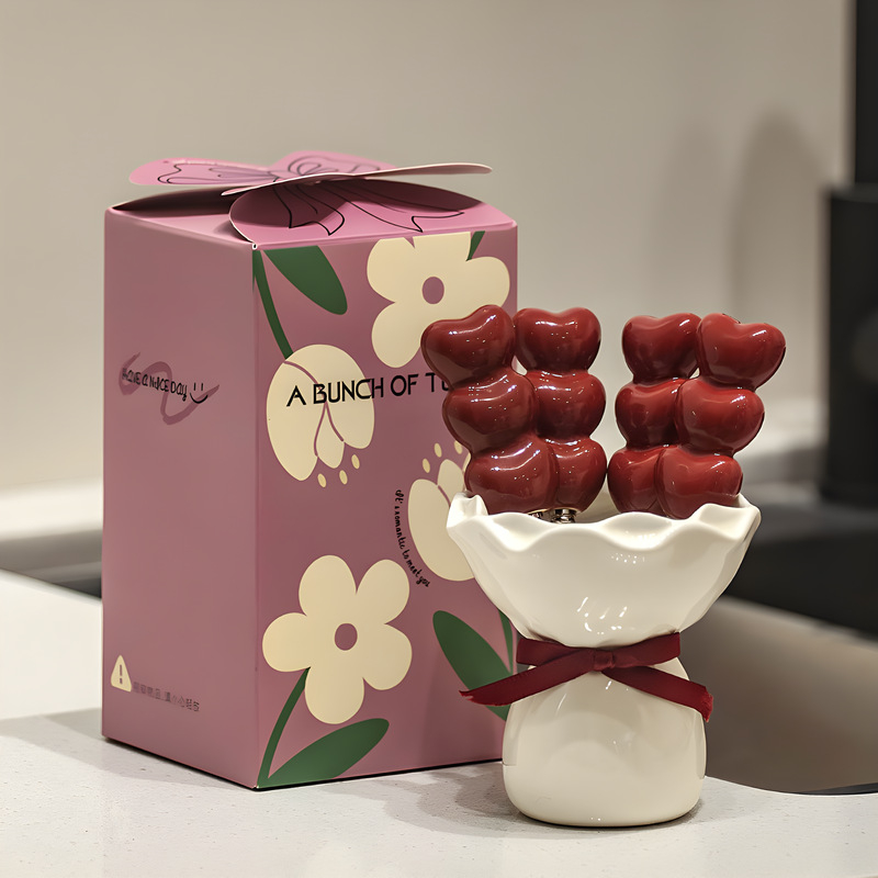 Gyümölcs villa készlet kerámiás tárolóval és rozsdamentes acél kis villákkal, aranyos stílus, tükörfényes felület