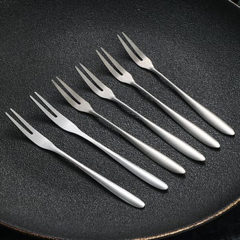 Πιρούνι φρούτων από ανοξείδωτο ατσάλι, διπλό δόντι, στιλ light luxury, δυνατότητα εκτύπωσης λογότυπου