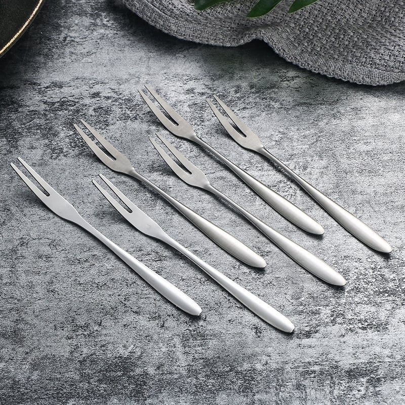 Πιρούνι φρούτων από ανοξείδωτο ατσάλι, διπλό δόντι, στιλ light luxury, δυνατότητα εκτύπωσης λογότυπου