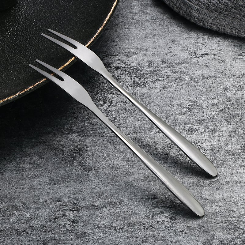 Πιρούνι φρούτων από ανοξείδωτο ατσάλι, διπλό δόντι, στιλ light luxury, δυνατότητα εκτύπωσης λογότυπου