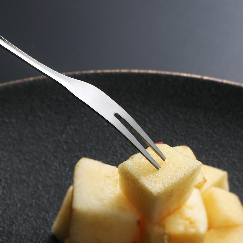 Πιρούνι φρούτων από ανοξείδωτο ατσάλι, διπλό δόντι, στιλ light luxury, δυνατότητα εκτύπωσης λογότυπου