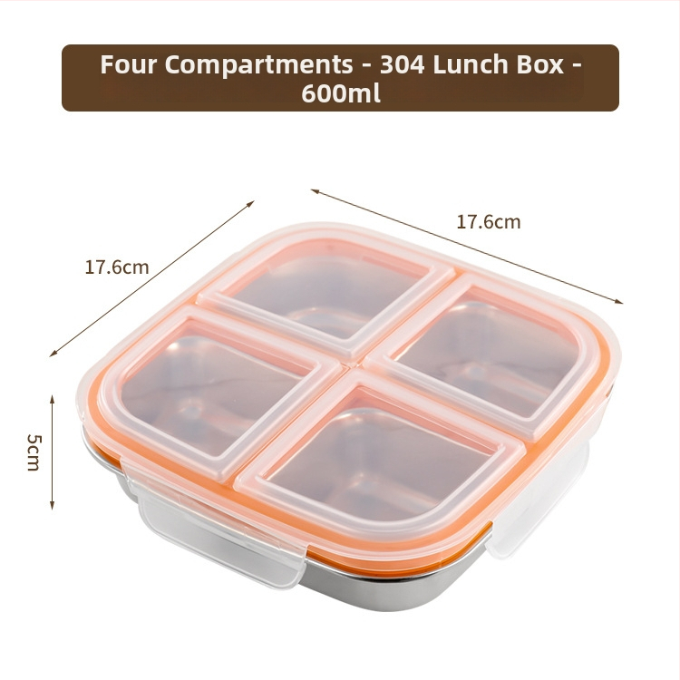 Kutija za hranu od nehrđajućeg čelika 304, četvrtasta, 501-800 ml, otporna na miris