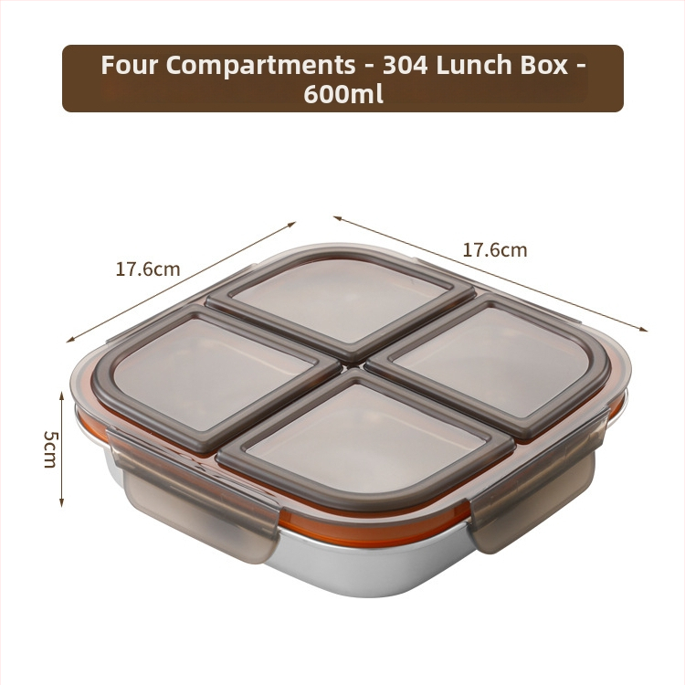 Kutija za hranu od nehrđajućeg čelika 304, četvrtasta, 501-800 ml, otporna na miris