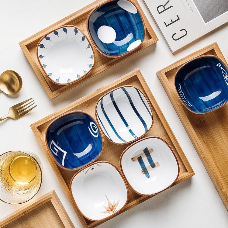 Keramička posuda za začine, japanski stil, kvadratnog oblika, prikladna za mikrovalnu