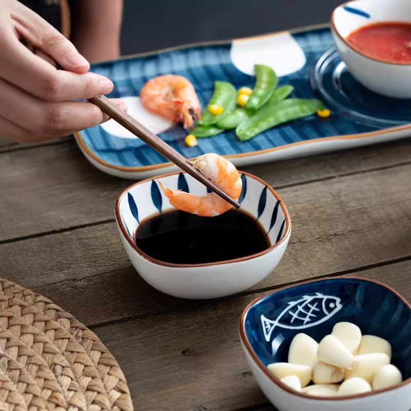 Keramička posuda za začine, japanski stil, kvadratnog oblika, prikladna za mikrovalnu