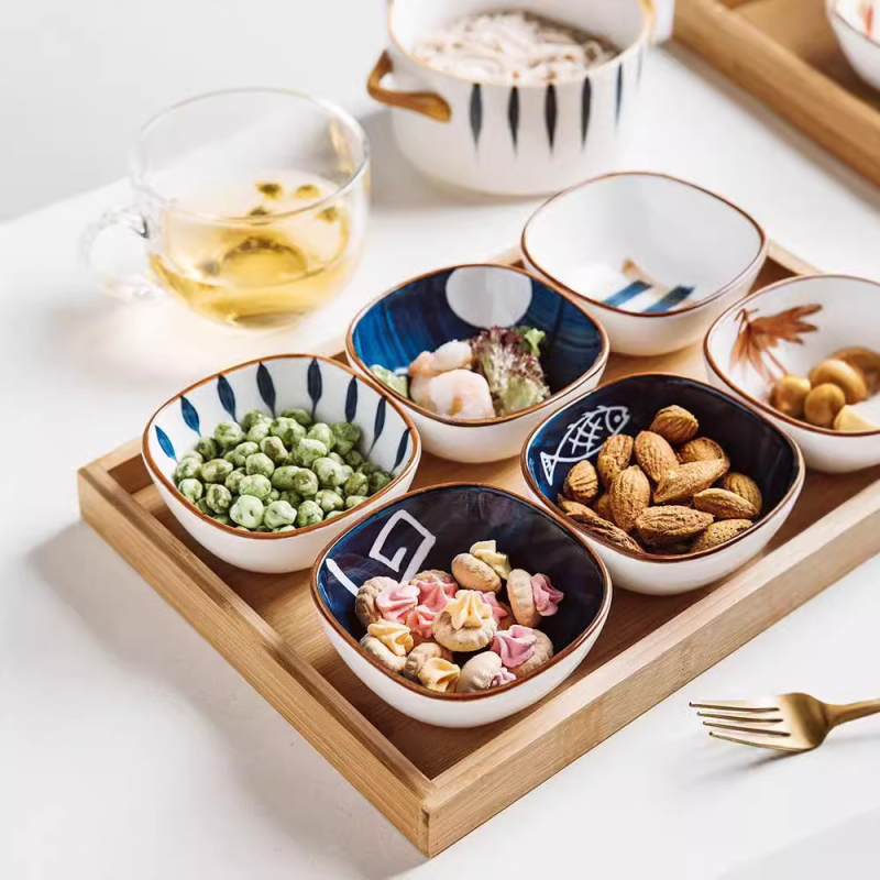 Keramička posuda za začine, japanski stil, kvadratnog oblika, prikladna za mikrovalnu