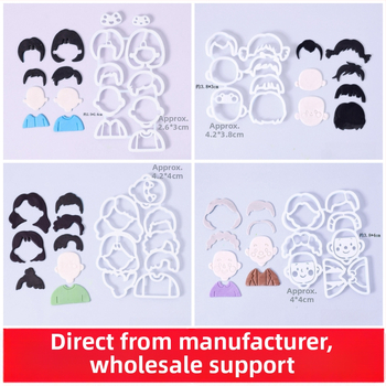 Kalup za fondant za obiteljski portret: dječak i djevojčica, crtani likovi s ručno oslikanim kosama, plastični kalup