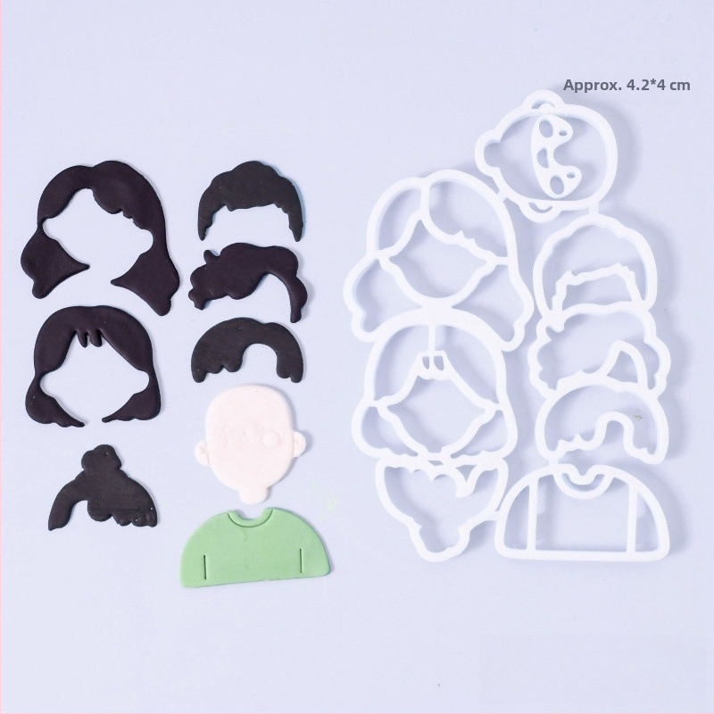 Kalup za fondant za obiteljski portret: dječak i djevojčica, crtani likovi s ručno oslikanim kosama, plastični kalup