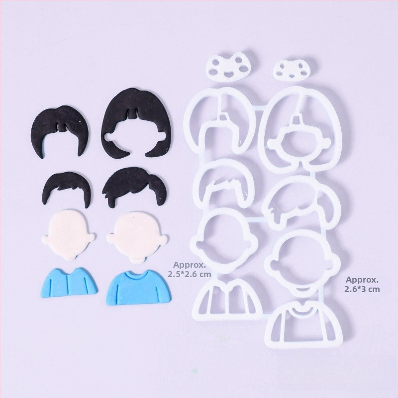 Kalup za fondant za obiteljski portret: dječak i djevojčica, crtani likovi s ručno oslikanim kosama, plastični kalup