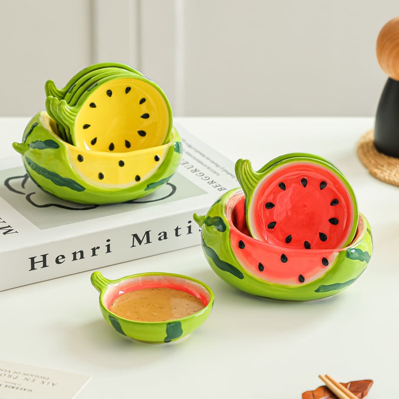 Керамична чиния за подправки, кръгла форма, повърхност с подглазурно оцветяване, стил свеж и мил