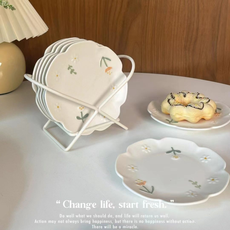 Керамична малка чиния за закуски, кръгла, корейски стил, с възможност за печат на лого (Материал: керамика; Форма: кръгла; Стил: корейски; Печат на лого: възможен; Подходяща за подарък)