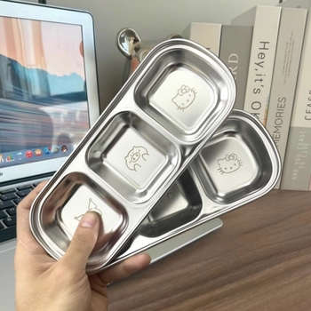 Стоманена чинийка за потапяне и сосове, правоъгълна с карикатурен принт, глазирана повърхност, подходяща за корейско барбекю и горещо готвене