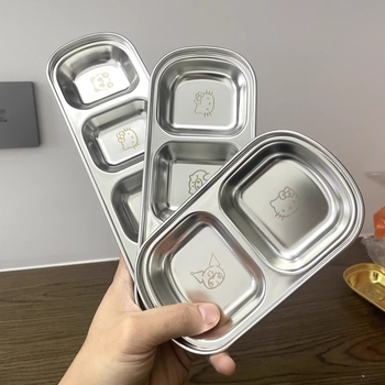 Стоманена чинийка за потапяне и сосове, правоъгълна с карикатурен принт, глазирана повърхност, подходяща за корейско барбекю и горещо готвене