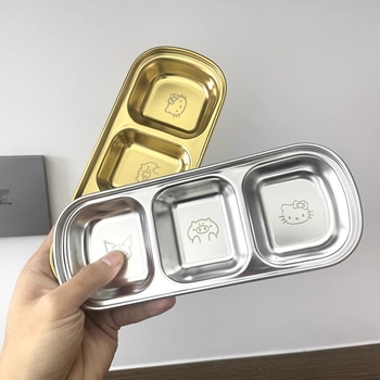 Стоманена чинийка за потапяне и сосове, правоъгълна с карикатурен принт, глазирана повърхност, подходяща за корейско барбекю и горещо готвене