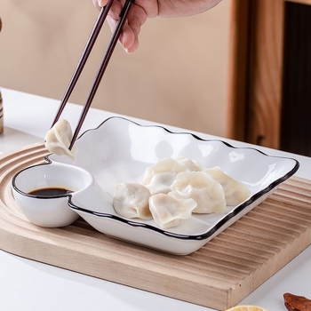 Ploški keramički tanjur za dumplinge, s emajliranom površinom, nepravilan oblik, kineski stil, pogodan za mikrovalnu