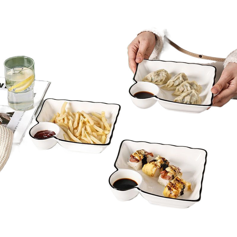 Ploški keramički tanjur za dumplinge, s emajliranom površinom, nepravilan oblik, kineski stil, pogodan za mikrovalnu