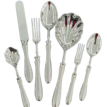 Set pribora od 304 nehrđajućeg čelika, kovano: nož, vilica i žlica, žlica s motivom školjka-cvijet, svijetlo luksuzan retro stil