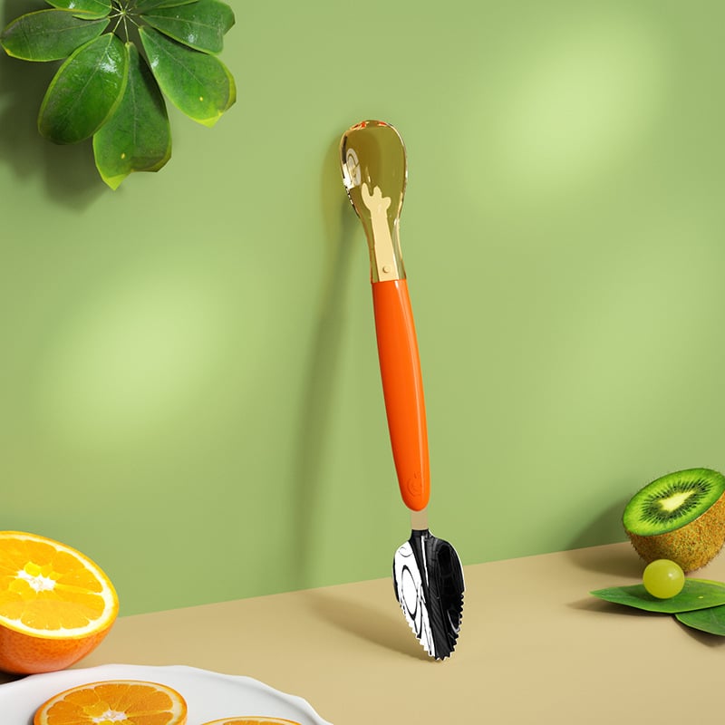 Σιλικόνιου κουταλάκι μωρού με διπλή κεφαλή για πολτό φρούτων, κατάλληλο για μωρά από 6 μηνών, σετ 1 τεμάχιο