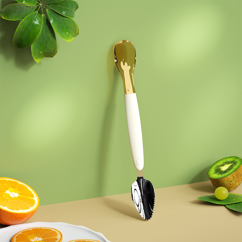 Σιλικόνιου κουταλάκι μωρού με διπλή κεφαλή για πολτό φρούτων, κατάλληλο για μωρά από 6 μηνών, σετ 1 τεμάχιο