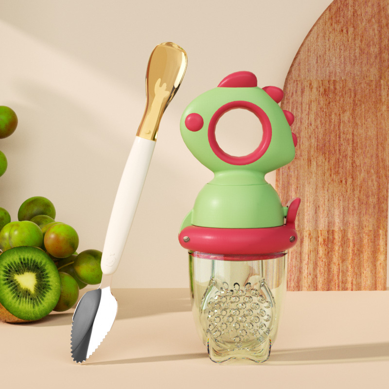 Σιλικόνιου κουταλάκι μωρού με διπλή κεφαλή για πολτό φρούτων, κατάλληλο για μωρά από 6 μηνών, σετ 1 τεμάχιο