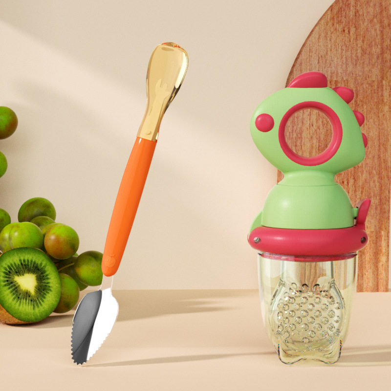 Σιλικόνιου κουταλάκι μωρού με διπλή κεφαλή για πολτό φρούτων, κατάλληλο για μωρά από 6 μηνών, σετ 1 τεμάχιο