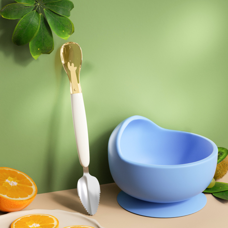 Σιλικόνιου κουταλάκι μωρού με διπλή κεφαλή για πολτό φρούτων, κατάλληλο για μωρά από 6 μηνών, σετ 1 τεμάχιο