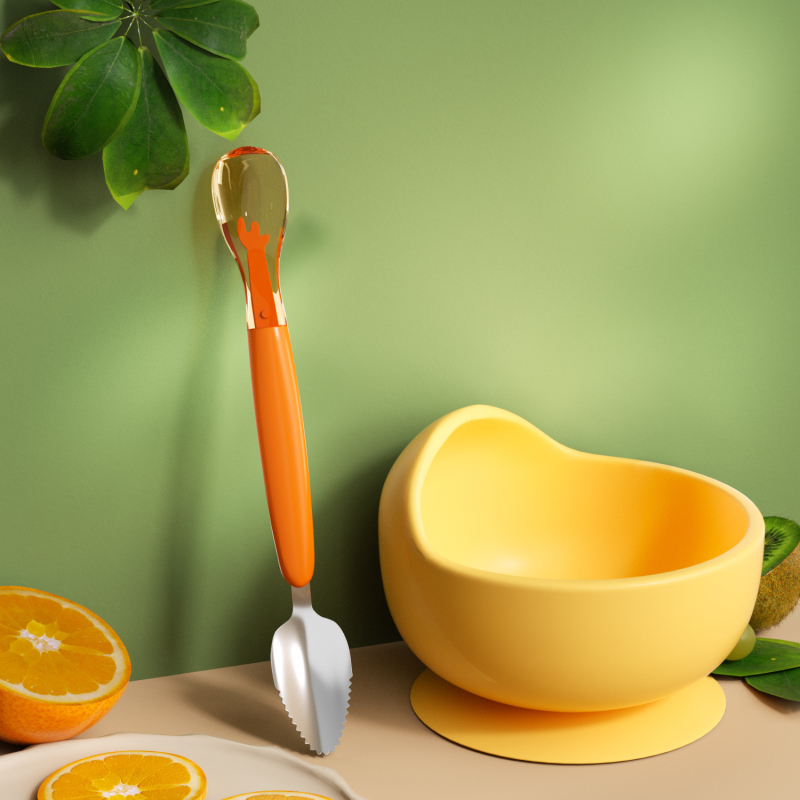 Σιλικόνιου κουταλάκι μωρού με διπλή κεφαλή για πολτό φρούτων, κατάλληλο για μωρά από 6 μηνών, σετ 1 τεμάχιο