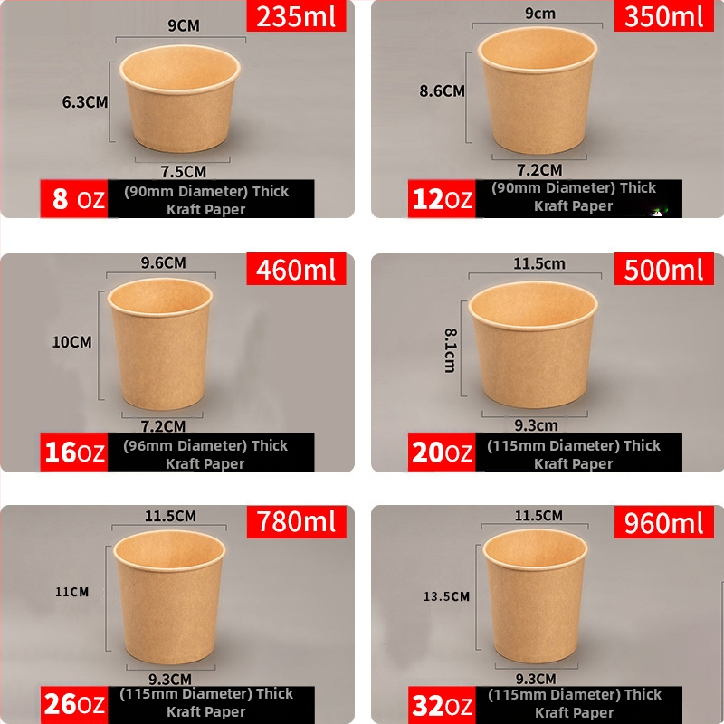 Jednokratna kutija za obrok od Kraft papira, okrugla debela zdjela za juhu i kašu