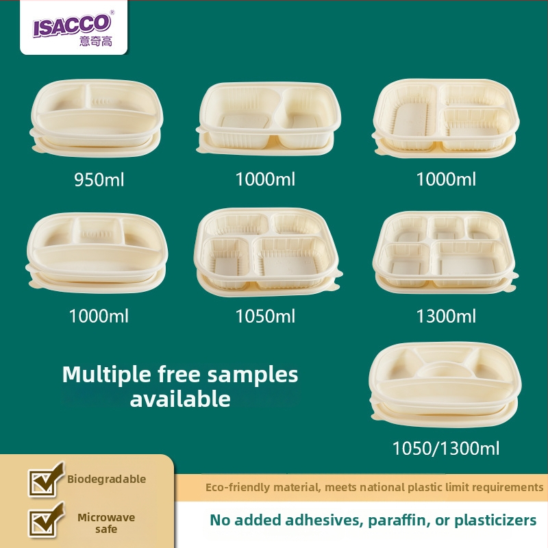 Jednorazový obedový box z kukuričného škrobu s 3/4/5 oddeleniami, biologicky odbúrateľný, možnosť potlače loga