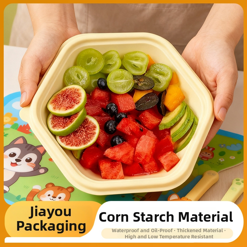 Jednorazová krabička na obed z kukuričného škrobu, so štyrmi oddeleniami, potravinárskej kvality, biologicky odbúrateľná, obdĺžnikového tvaru