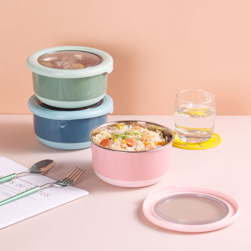 Bento kutija od nehrđajućeg čelika s poklopcem, nepropusna, okruglog oblika, kapacitet 800–1000 ml, kuhinjsko skladištenje
