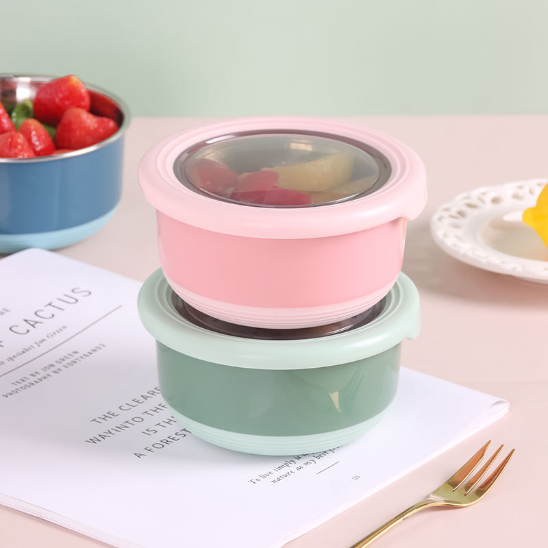Bento kutija od nehrđajućeg čelika s poklopcem, nepropusna, okruglog oblika, kapacitet 800–1000 ml, kuhinjsko skladištenje