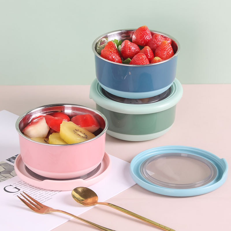 Bento kutija od nehrđajućeg čelika s poklopcem, nepropusna, okruglog oblika, kapacitet 800–1000 ml, kuhinjsko skladištenje