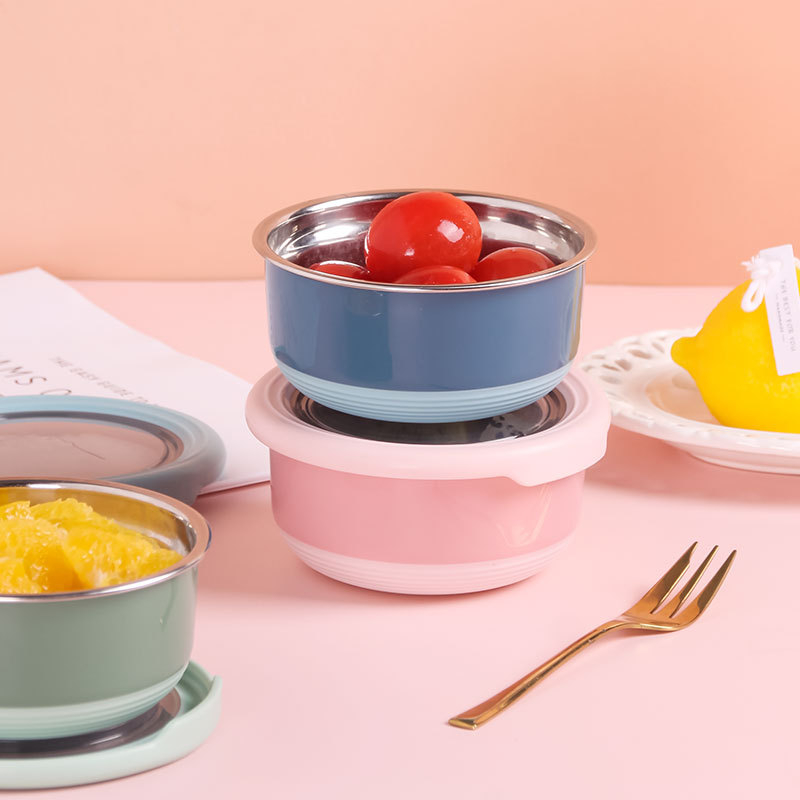 Bento kutija od nehrđajućeg čelika s poklopcem, nepropusna, okruglog oblika, kapacitet 800–1000 ml, kuhinjsko skladištenje