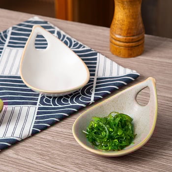Ретро керамична чинийка за дип със една дръжка, неравна форма, микровълнова безопасна, възможност за печат на лого