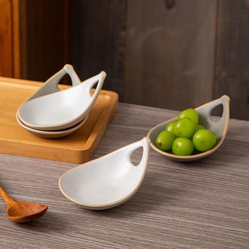 Ретро керамична чинийка за дип със една дръжка, неравна форма, микровълнова безопасна, възможност за печат на лого