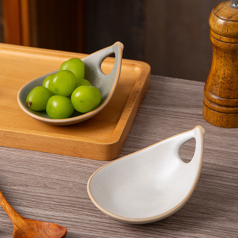 Ретро керамична чинийка за дип със една дръжка, неравна форма, микровълнова безопасна, възможност за печат на лого