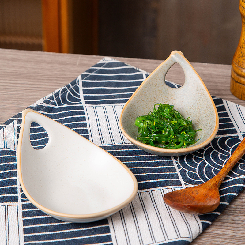 Ретро керамична чинийка за дип със една дръжка, неравна форма, микровълнова безопасна, възможност за печат на лого