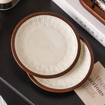 Keramički bone dish set s držačem za pohranu, okruglog oblika, pogodan za mikrovalnu, karikaturni uzorak, jednostavan modern stil