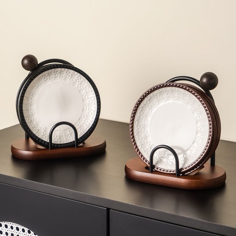 Keramički bone dish set s držačem za pohranu, okruglog oblika, pogodan za mikrovalnu, karikaturni uzorak, jednostavan modern stil