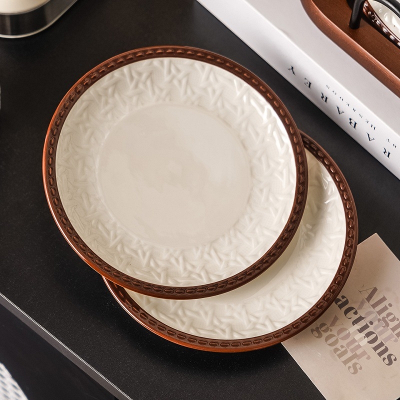 Keramički bone dish set s držačem za pohranu, okruglog oblika, pogodan za mikrovalnu, karikaturni uzorak, jednostavan modern stil
