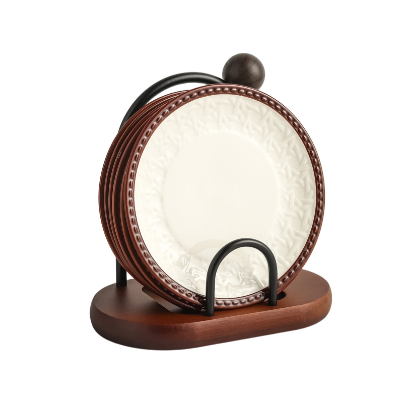Keramički bone dish set s držačem za pohranu, okruglog oblika, pogodan za mikrovalnu, karikaturni uzorak, jednostavan modern stil